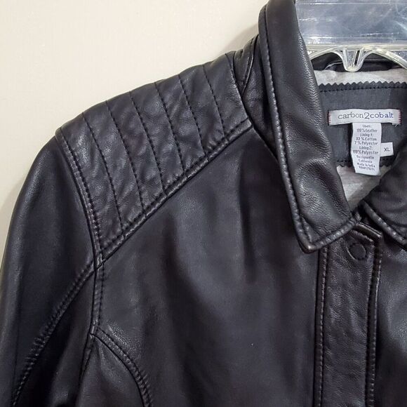 Carbon 2 Cobalt Womens Size XL Printemps Leather Jacket Lined Black Quilted Zip - Picture 3 of 12